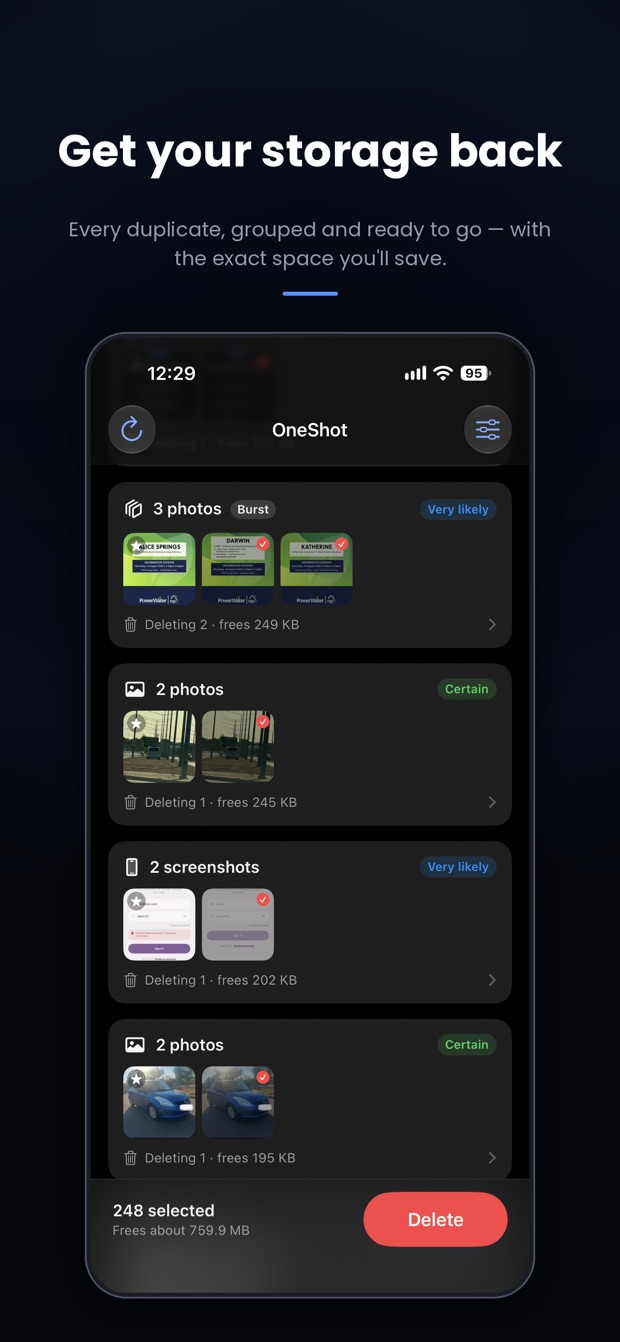 Duplicate groups found by One Shot, ready to delete